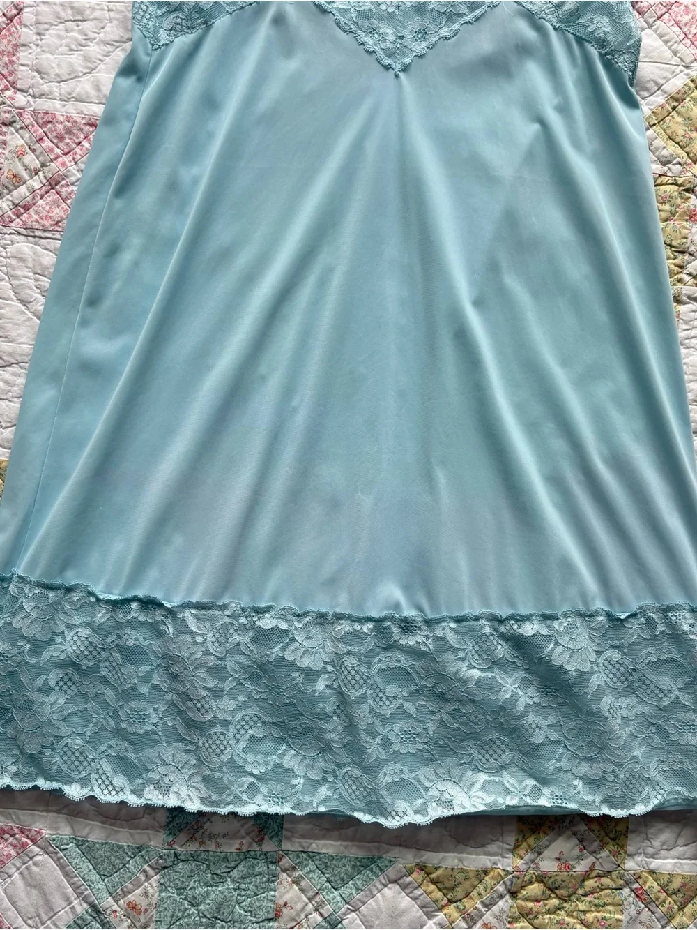 Vintage Light Blue Lace Slip Dress Large Vanity Fairy Dainty Cottagecore USA - Picture 11 of 14